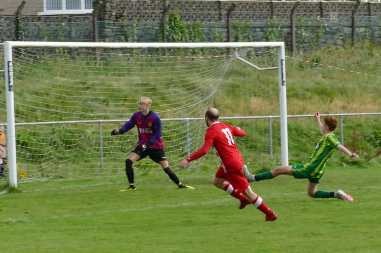 Goalmouth action during Blaenau's 2-2 draw with Gaerwen on Saturday