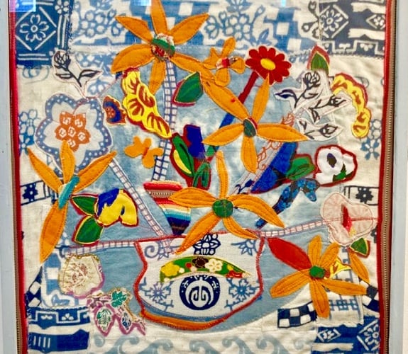 Diane Logan's textile piece which is on show in Bronglais hospital canteen as part of Borth Arts exhibition organised by HAUL art in health group