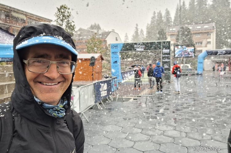 Balazs in the snow before starting his race