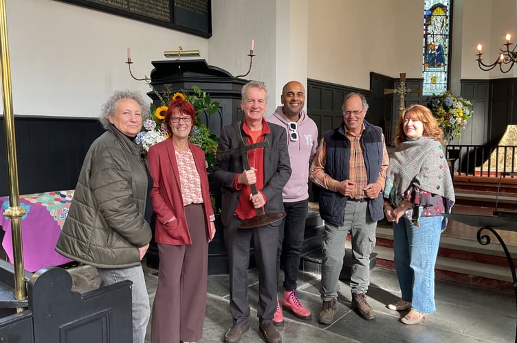 Frank Skinner with some the local congregation who came to meet him