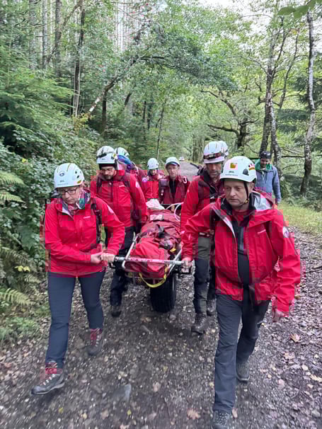 South Snowdonia Search & Rescue Team photograph of the rescue of a man who fell in Coed y Brenin forest