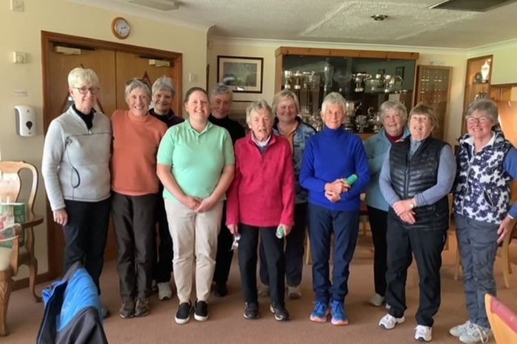Captain Catrin Pugh Jones presenting prizes to winners of various competitions held recently at Borth & Ynyslas Golf Club