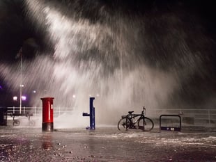 Dramatic scenes as waves breach Borth High Street during storm Ashley