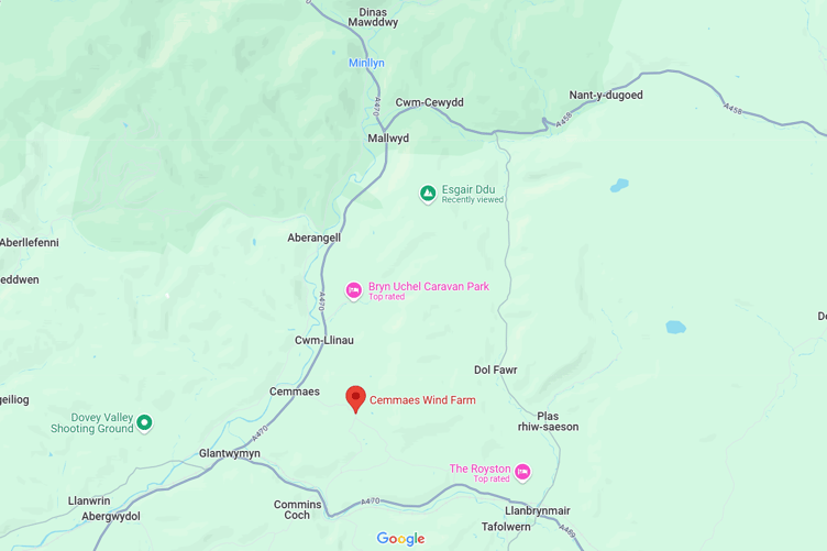 Esgair Ddu Energy Park would sit between Dinas Mawddwy and Cwmllinau, directly north of Cemmaes Wind Farm