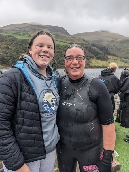 Peni Macy and Helen Ovens after their Cool Mile open swim