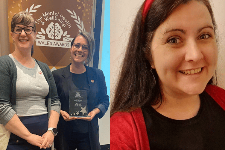 Choirs For Good director Alicia Stark and impact manager Ruth Haugen at Mental Health & Wellbeing Awards (left) and Aberystwyth choir leader Tiffany Evans (right)