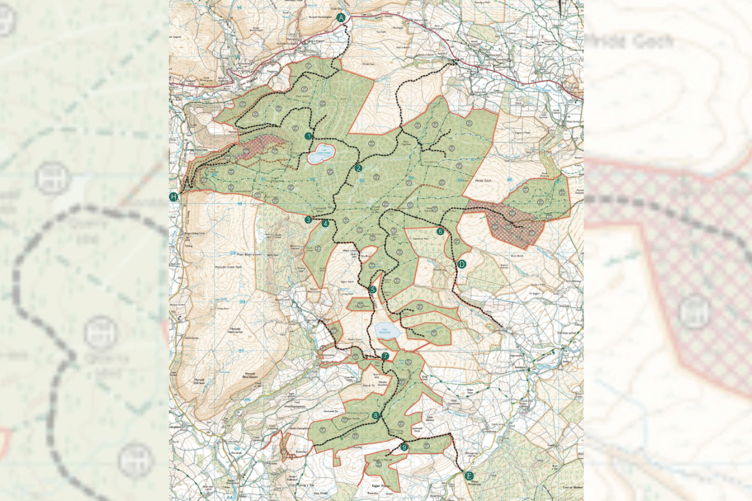 This OS Map shows Llanbrynmair Forest and Carnedd Wen peak