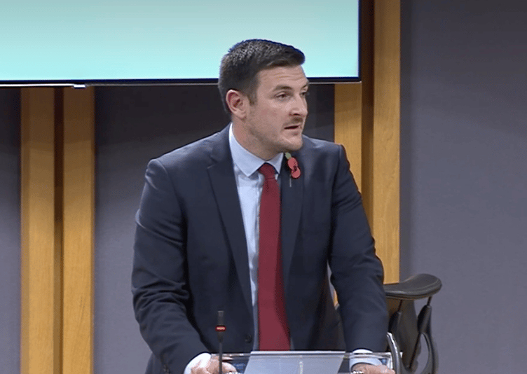James Evans MS speaking in the Senedd