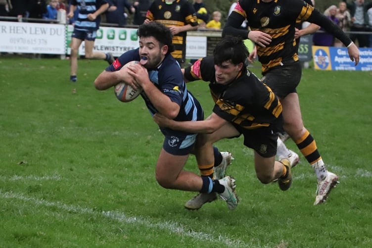 Dylan Benjamin scores for Aberystwyth (Photo: Mike Binks)