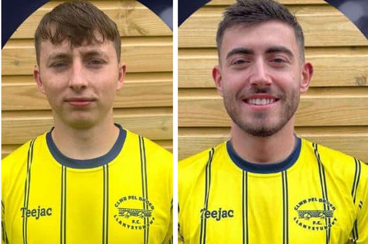 Llanystumdwy goalscorers Owen Pritchard and Morgan Griffiths