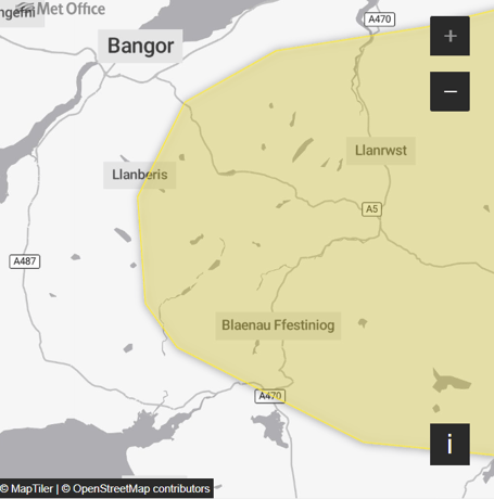 The weather warnings cover part of Gwynedd