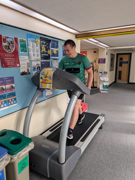 Pwllheli students and staff also held a sponsored walk, collectively racking up 135 miles on a treadmill in support of BBC Radio Cymru presenter Aled Hughes, who was trekking the same distance along the Pilgrims' Path from Caerwys to Aberdaron for the charity.