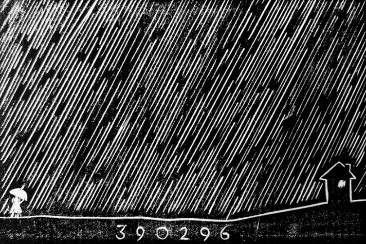 A lino cut by Lowri Kirkham capturing a woman going to get the last signature on the petition, number 390,296
