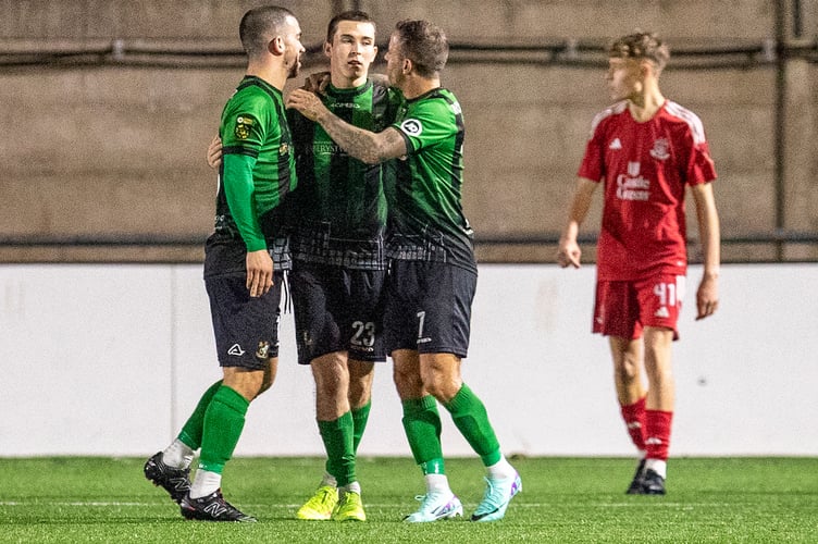 FLINT, WALES - 22ND OCTOBER 2024: Aberystwyth Town's Harry Arnison celebrates his second half goal during the Nathaniel MG Cup Quarter Final fixture between Connah's Quay Nomads and Aberystwyth Town at the Essity Stadium, Flint. 22nd of October, Flint, Wales (Pic by Nik Mesney/FAW)