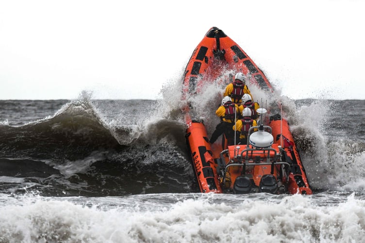 RNLI Atlantic 85 lifeboat in stormy seas