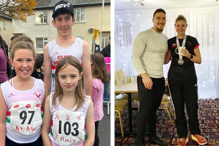 Left, Alaw, Molly and Osian at the Aber 10K; right, Eleri Rivers was 1st F50 in 44.34