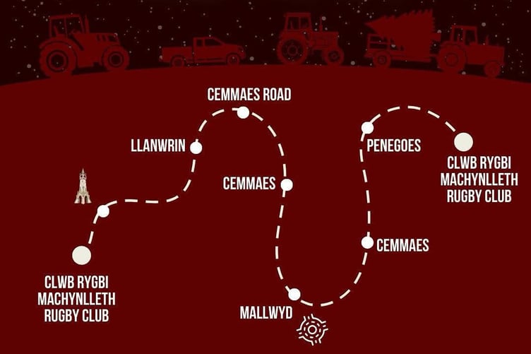 Clwb Rygbi Machynlleth tractor run route this Sunday 15 December