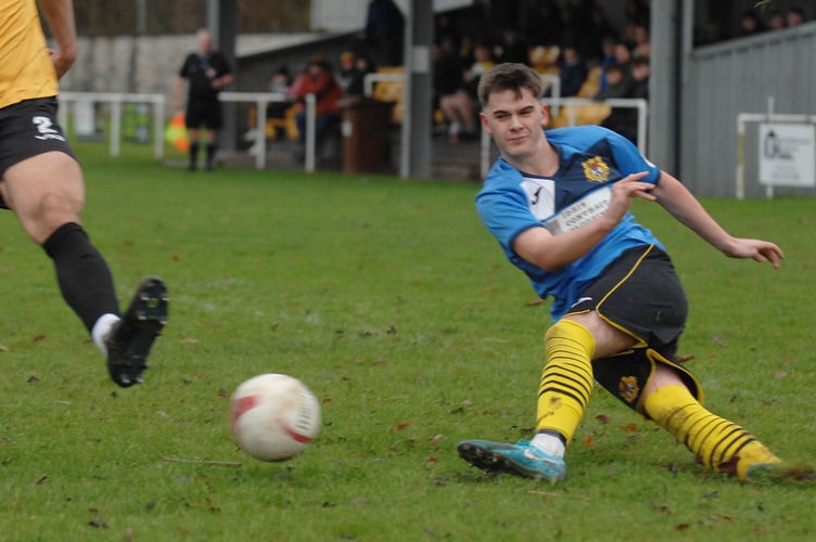Osian Morris scored Dolgellau's equaliser against Builth Wells from the penalty spot (Photo: Rod Davies)