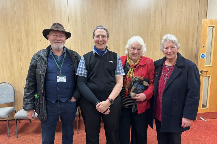 Pictured from left to right after the count are: Cllr John Pughe (Chair), Cllr Kath Charters, Cllr Anne Lloyd-Jones, and Cllr Eileen Jones