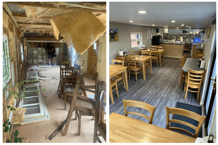 (left) the diner before the renovation work, (right) the diner as it is today