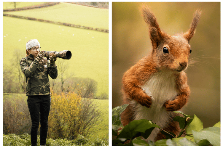 Anwen Whitehead (left) and her photo ‘Sergeant Squirrel reporting for duty’ which won her the 12-15s category