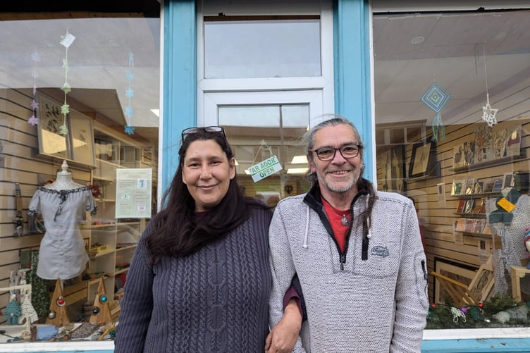 Nikki Pinto with partner Hugh Roberts outside their new shop Something Out of Nothing'