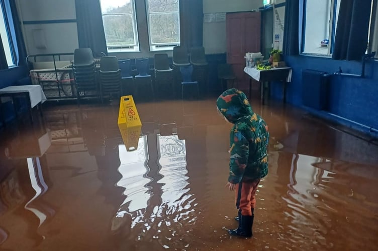 Derwenlas Village Hall fell victim to the heavy rain on New Year's Day