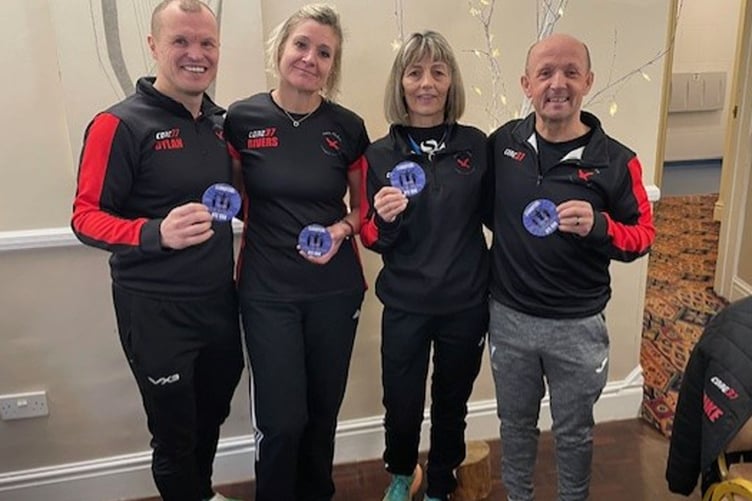 Dylan Davies, Eleri Rivers, Liz Pugh and Mike Davies at the Llandysul New Year’s Eve 10K