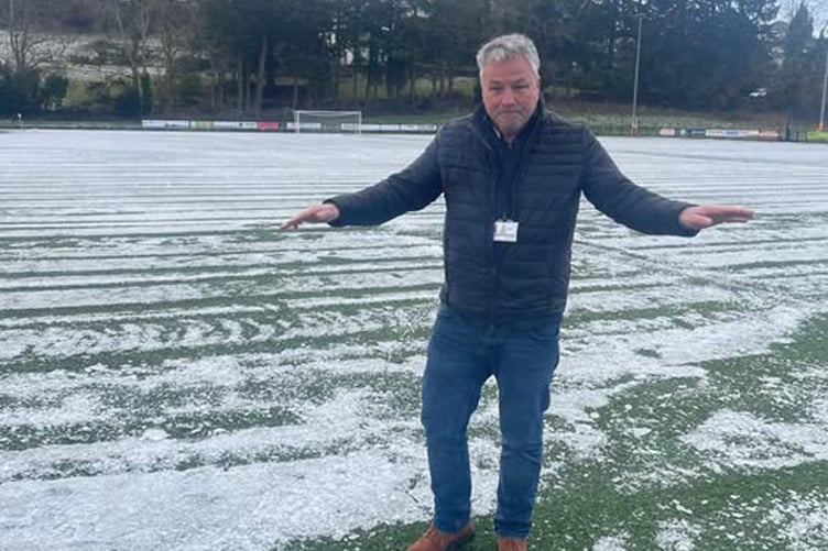 The condition of the Maes Tegid pitch this afternoon