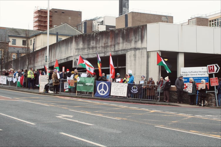 Protestors outside Bronglais Hospital on Saturday 4 January