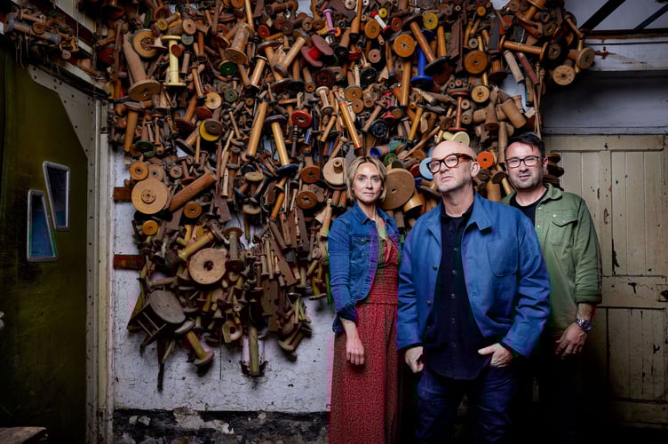 Alister (right) with Salvage Hunters co-presenters Drew Pritchard (centre) and Viki Knott (left)