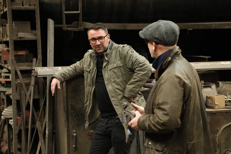 Alister Dryburgh during a Salvage Hunters show with presenter Drew Pritchard
