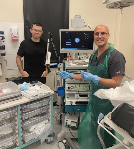 Pictured with the new probe are Dr Fisher-Black and Dr Robin Ghosal