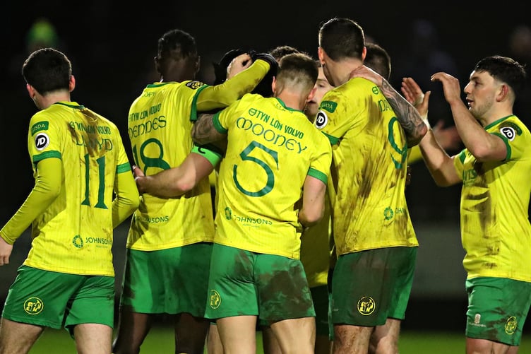 CAERNARFON, GWYNEDD, WALES - 14th JANUARY 2025 - Gruff John of Caernarfon celebrates his goal during Caernarfon Town vs Flint Town United in Round 22 of the JD Cymru Premier at The Oval, Caernarfon (Pic by Sam Eaden/FAW)