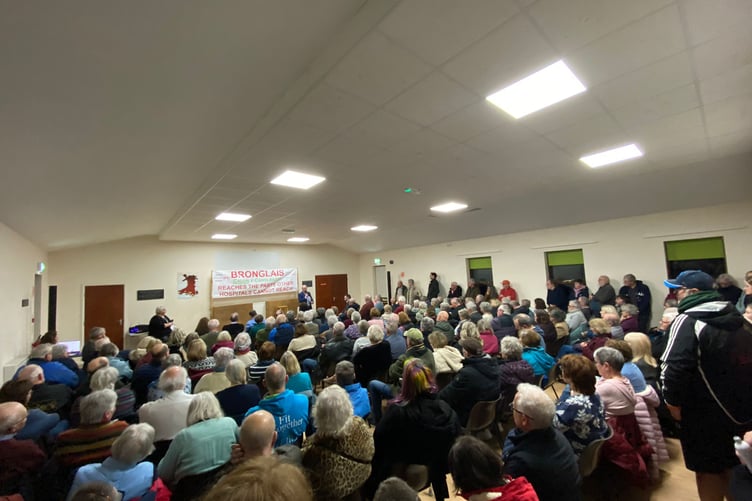 Standing room only - Waunfawr Community Hall was packed for the Protect Bronglais Services meeting in which Mabon ap Gwynfor MS amongst others spoke