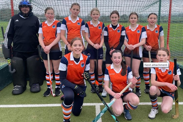 Back row: Jess Harries GK, Isabel Pattison, India Calderwood, Nel Pughe, Annie Pughe, Evie Hodges, Polly Richards. Front row: Aneira Tudor-Jones, Cadi Fowles and Lorrie Rix