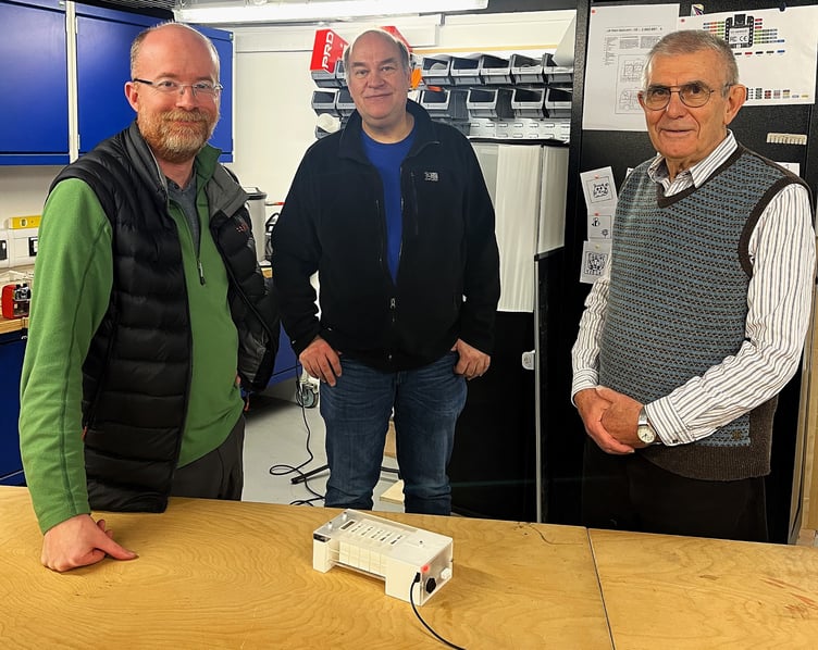 Bee Robotics' Osborn Jones (right) with Edgar Hartsuiker and John Story (left) from Bangor University