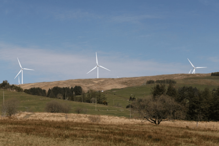 A visualisation of the 12-turbine Lluest Y Gwynt wind farm near Ponterwyd