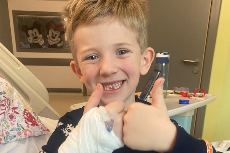 Lewis, 6, from Aberaeron is being looked after by Noah's Ark Children's Hospital in Cardiff