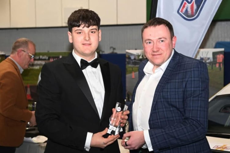 Henri Cynwyl receiving his Motorsport UK award at the annual dinner