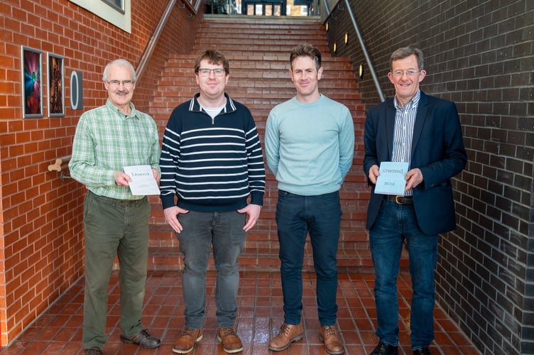 Dwned editors old and new – Dr Cynfael Lake, Dr Gruffudd Antur, Dr Eurig Salisbury and Dr Bleddyn Huws