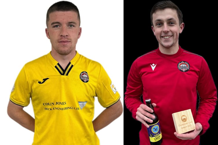 Tom Hilditch (left) scored a hat-trick against Nantlle Vale and jack Rimmer (right) was named Porthmadog player of the month for January