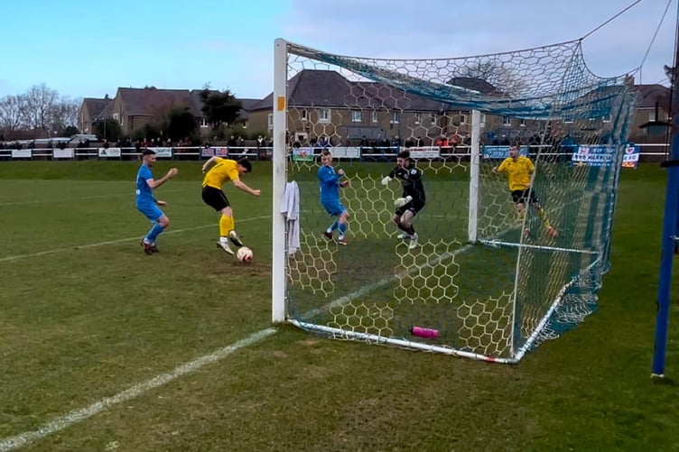 Tom Hilditch's first goal of three against Nantlle Vale