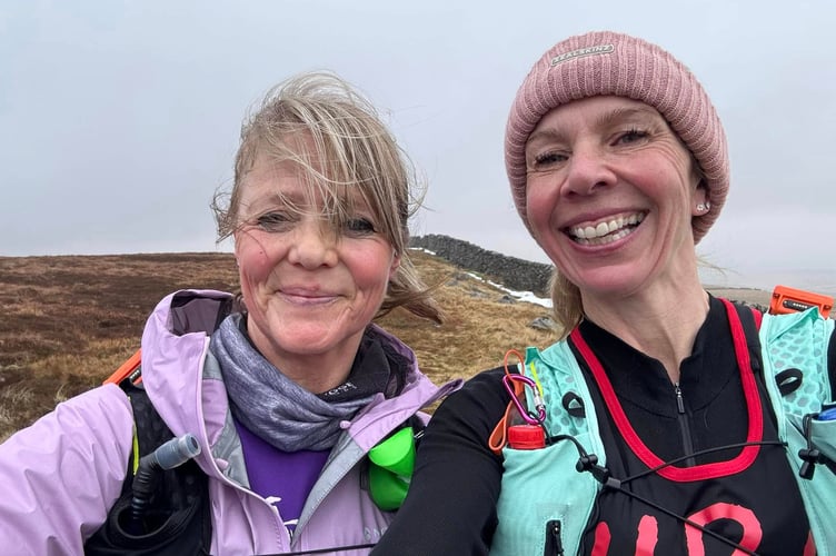 Lesley Lewis (right) and friend Heather Woolley (left) running the NAV4 Lady Anne Way this February