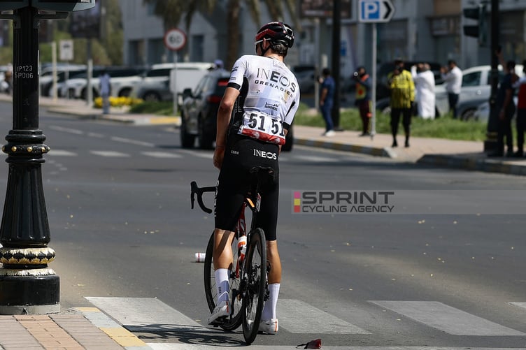 UAE Tour 2025 - 7th Edition - 7th stage Al Ain Hazza Bin Zayed Stadium - Jebel Hafeet 176km - 23/02/2025 - Joshua Tarling (GBR - INEOS Grenadiers) - Crash - Injury - photo Luca Bettini/SprintCyclingAgency©2025