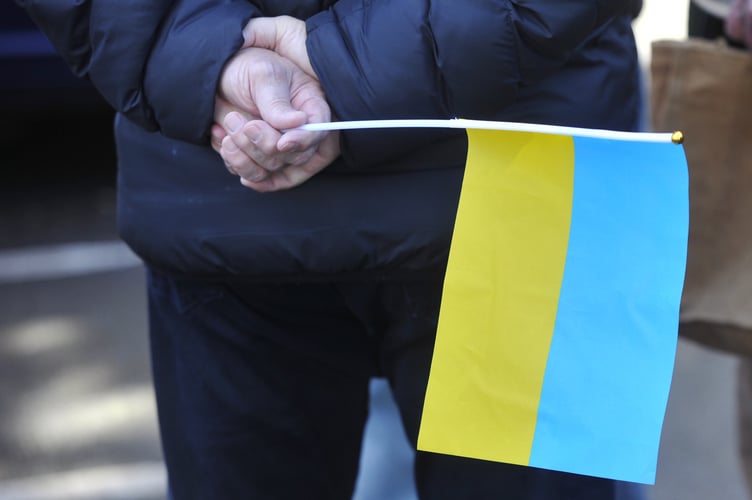 Commemoration to mark three years since the commencement of war in Ukraine at The Manor House in Dawlish.