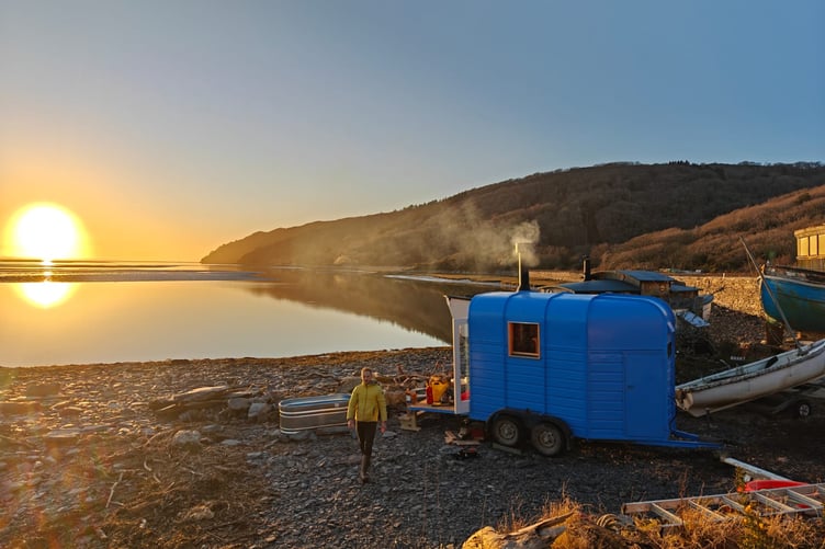 Sawna Dyfi at their first ever location in Smugglers Cove Boatyard in Aberdyfi