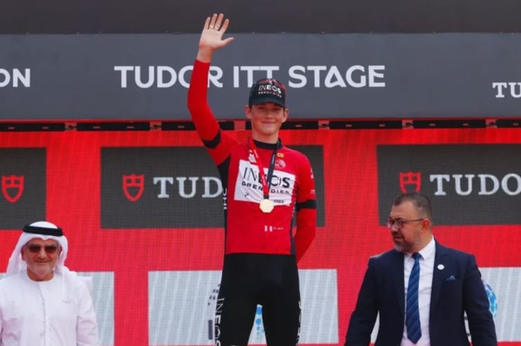 Josh Tarling on the podium after his TT success