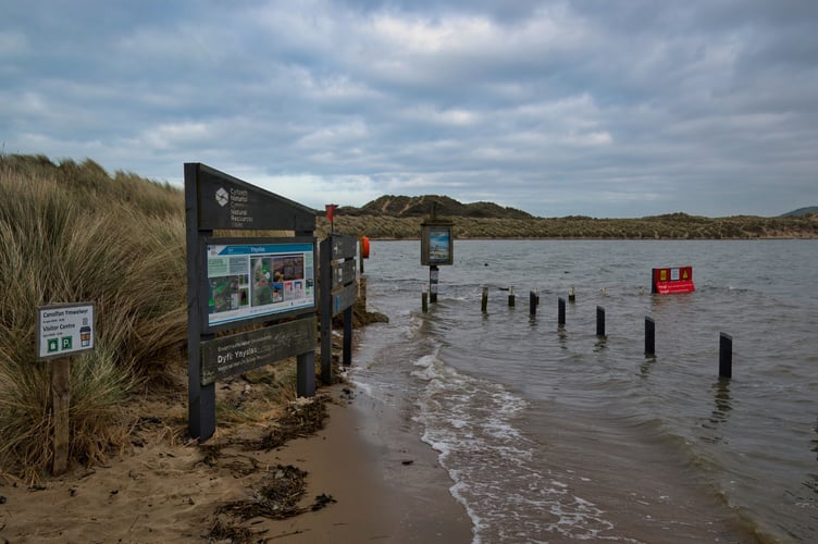 Ynyslas beach high tide yesterday (11 March)