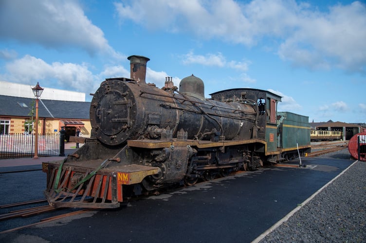 160-year-old steam locomotive ‘Palmerston’ is seen at Aberystwyth station in August 2024.